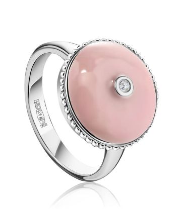 Romantic Silver Ring With Pink Enamel And Diamond The Heritage, Ring Size: 5.5 / 16, image 