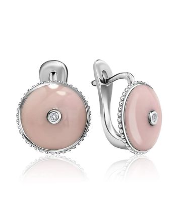 Pink Enamel Round Earrings With Diamonds The Heritage, image 