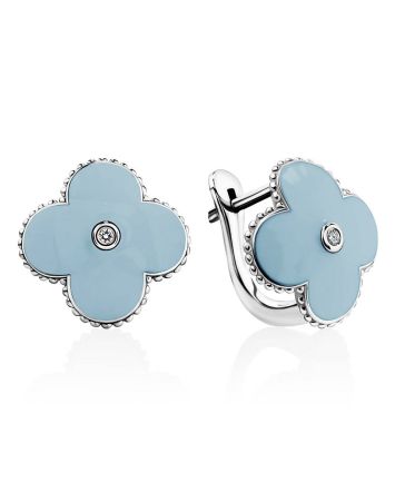 Clover Design Blue Enamel Diamond Earrings The Heritage, image 
