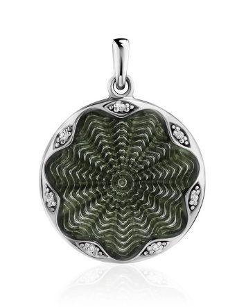 Round Silver Enamel Pendant With Crystals The Heritage, image 