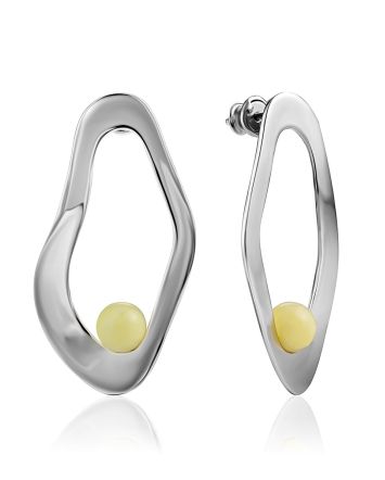Glossy Silver Amber Earrings The Palazzo, image 