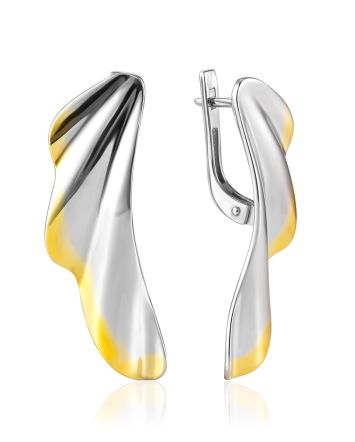 Bicolor Feather Motif Earrings, image 