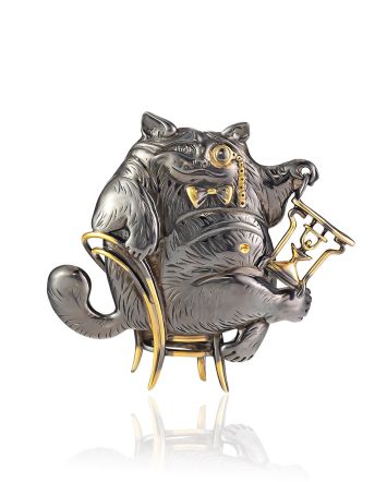 Blackened Silver Cat Brooch, image 
