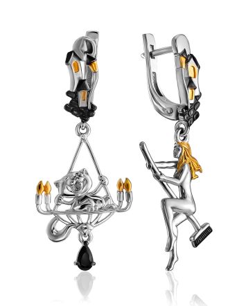Playful Design Asymmetric Earrings With Crystals, image 