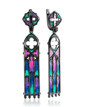 Vintage Style Enamel Garnet Earrings The Gothic, image 