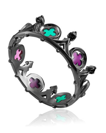 Crown Motif Enamel Ring The Gothic, Ring Size: 7 / 17.5, image 
