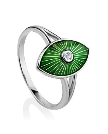 Green Enamel Diamond Ring The Heritage, Ring Size: 6.5 / 17, image 