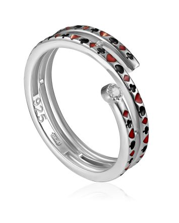 Coil Ring With Enamel "Spades", Ring Size: 9 / 19, image 