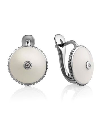 White Enamel Round Earrings With Diamonds The Heritage, image 