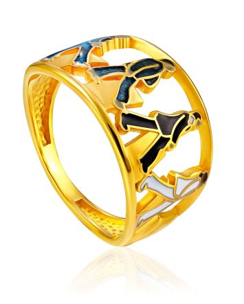 Designer Gilded Ring With Enamel "The Beatles", Ring Size: 9 / 19, image 