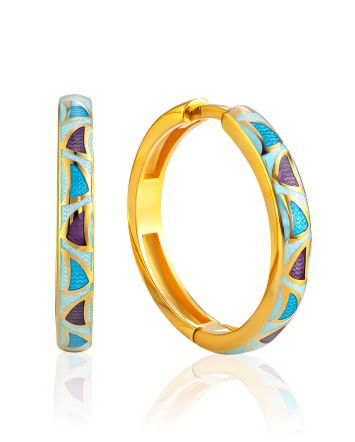 Colorful Hoop Earrings With Enamel Ornament, image 