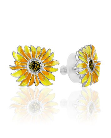Chic Enamel Earrings "Sunflowers", image 