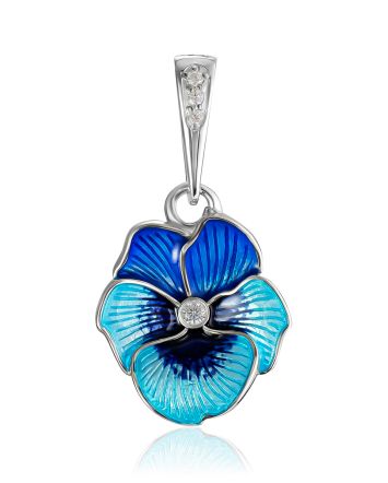 Cute Blue Enamel Floral Pendant, image 