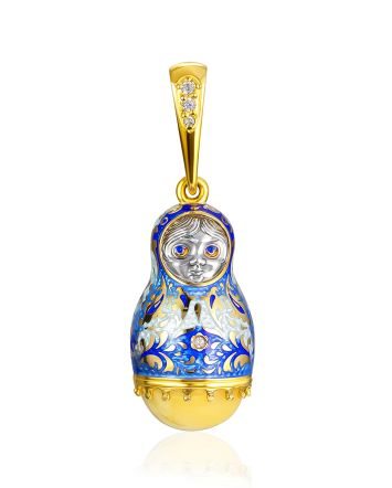 Whimsical Enamel Matryoshka Pendant With Natural Amber The Romanov, image 