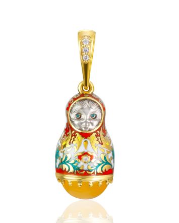 Designer Amber Enamel Matryoshka Pendant The Romanov, image 