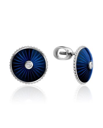 Blue Enamel Diamond Stud Earrings The Heritage, image 