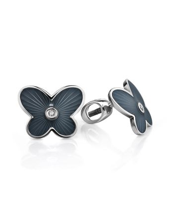 Silver Butterfly Stud Earrings With Enamel And Diamonds The Heritage, image 