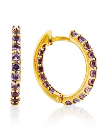Classy Amethyst Encrusted Hoop Earrings, image 