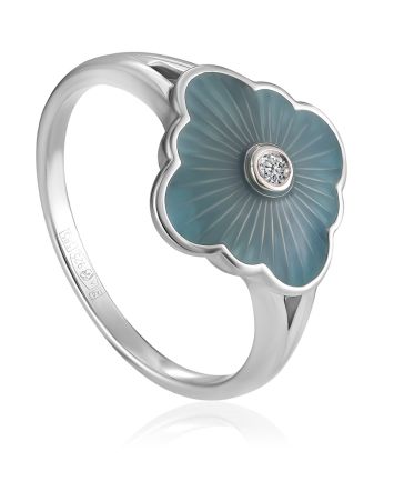 Classy Diamond Ring With Blue Enamel The Heritage, Ring Size: 6.5 / 17, image 