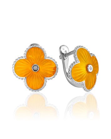 Clover Motif Enamel Earrings With Diamonds The Heritage, image 