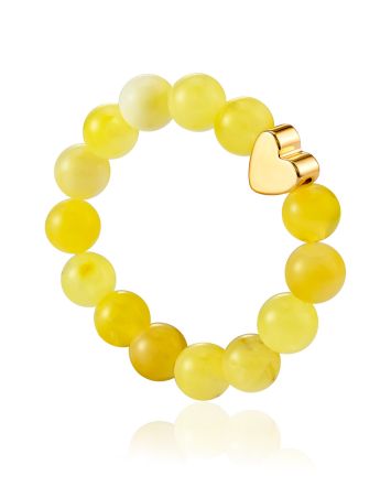 Cute Honey Colored Amber Ring With Gilded Heart The Palazzo, Ring Size: Adjustable, image 
