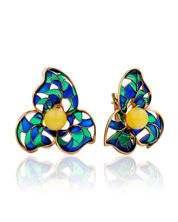 Bold Enamel Earrings With Honey Amber The Verona, image 