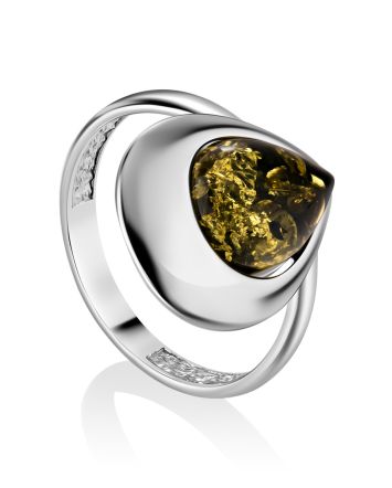 Elegant Green Amber Ring In Sterling Silver The Orion, Ring Size: 10 / 20, image 