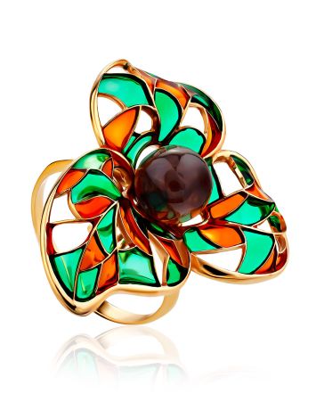 Dazzling Enamel Ring With Cognac Amber The Verona, Ring Size: 6.5 / 17, image 