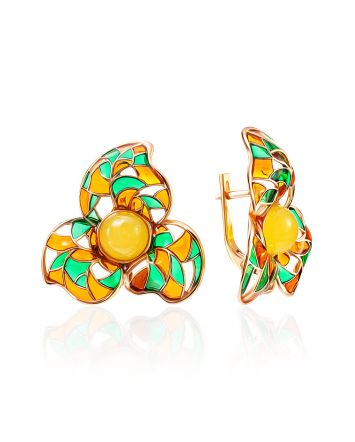 Amazing Enamel Earrings With Honey Amber The Verona, image 