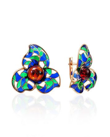 Gold-Plated Earrings With Amber And Enamel The Verona, image 