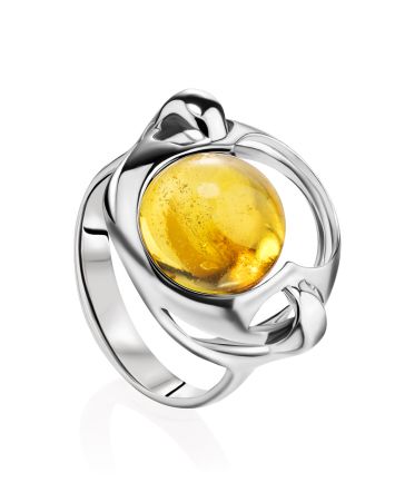 Bright Lemon Amber In Silver Ring The Orion, Ring Size: 10 / 20, image 