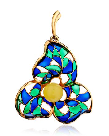 Extraordinary Gold-Plated Pendant With Honey Amber And Enamel The Verona, image 