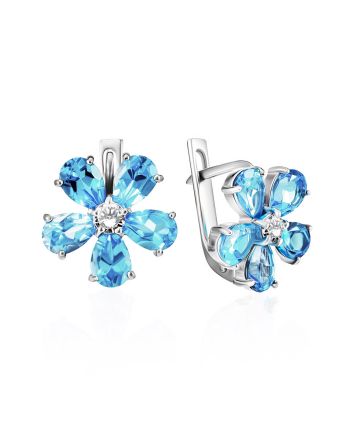 Floral Design Topaz Earrings With Crystals, image 