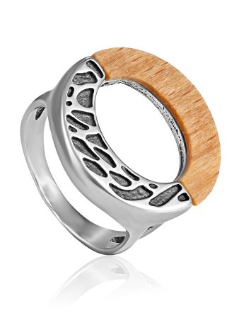 Bold Geometric Silver Wooden Ring, Ring Size: 8 / 18, image 