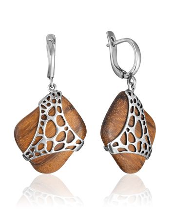 Designer Ebony Wood Dangle Earrings, image 