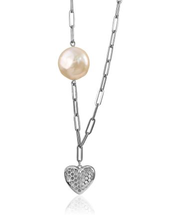Chic Chain Necklace With Pearl And Heart Pendant The Oceania, image 