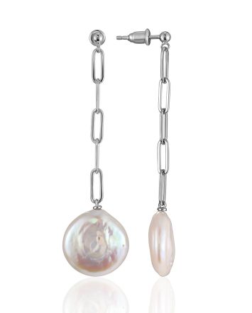Designer Chain Earrings With Baroque Pearl The Oceania, image 