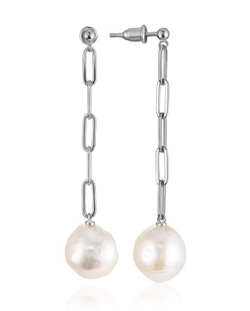 Stylish Chain Earrings With Baroque Pearl The Oceania, image 