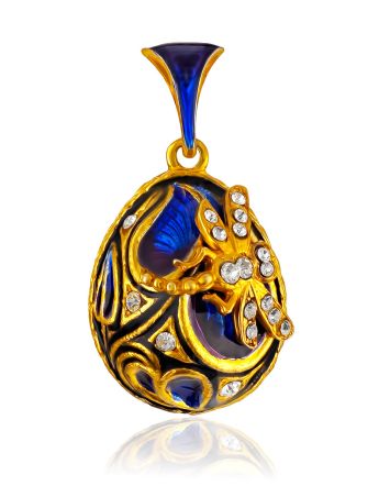 Enamel Dragonfly Motif Egg Pendant With Shimmering Crystals The Romanov, image 