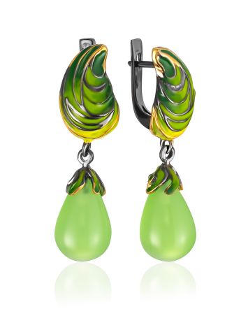 Bold Green Quartzite Earrings With Enamel, image 
