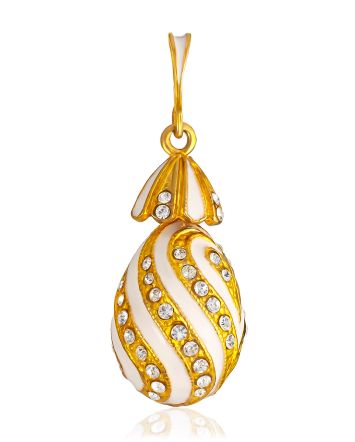Swirl Motif Gilded Egg Pendant With White Enamel And Crystals The Romanov, image 