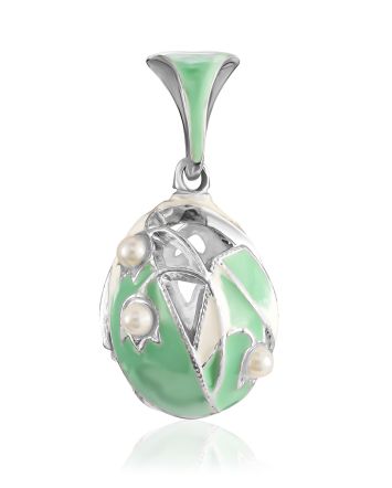 Lily Of The Valley Motif Enamel Egg Pendant With Pearls The Romanov, image 