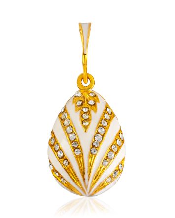 Chic Gilded Egg Pendant With White Enamel And Crystals The Romanov, image 