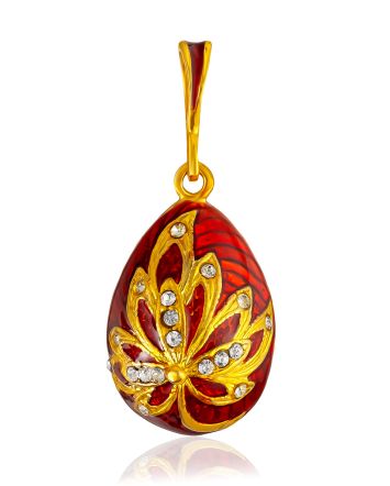 Leaf Motif Gilded Egg Pendant With Red Enamel And Crystals The Romanov, image 