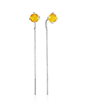 Elegant Threader Earrings With Luminous Amber, image 