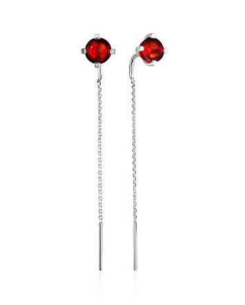 Classy Threader Earrings With Red Amber, image 