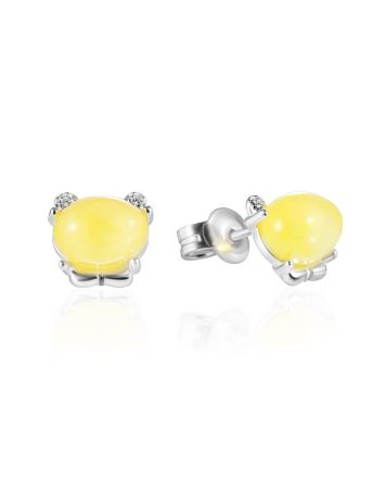 Cute Teddy Bear Amber Earrings, image 