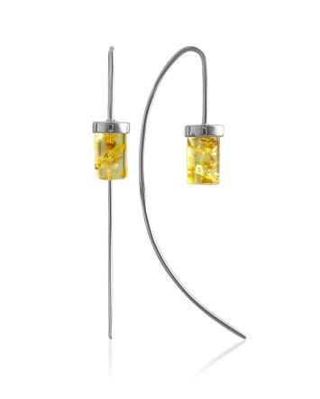 Geometric Design Hook Earrings With Lemon Amber, image 