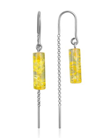 Classy Threader Earrings With Natural Amber, image 