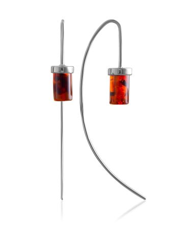 Stylish Threader Earrings With Amber Elements, image 
